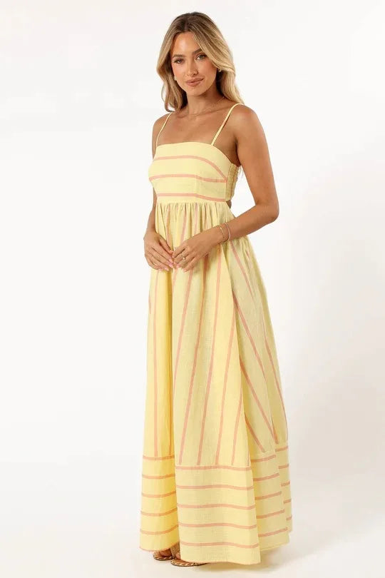 Bohemian Striped Maxi Dress With Hanging Straps For Women