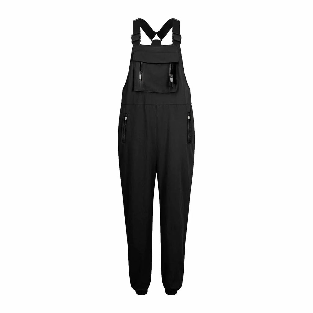 Women's Summer Casual Loose Wide Leg Jumpsuit with Adjustable Straps Pockets and Retro Button Detail Solid Color Sleeveless Overalls