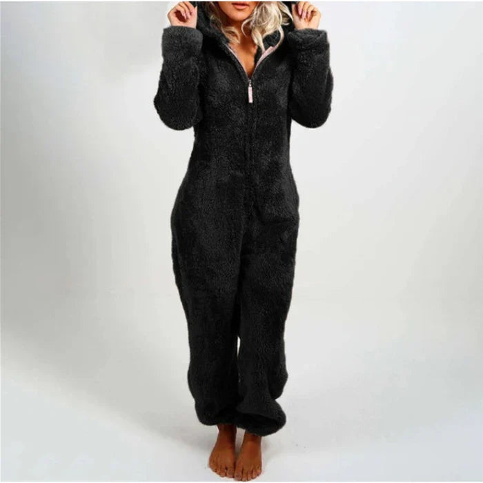 Women's One-Piece Hooded Jumpsuit Thickened Full-Length Overalls Cozy Autumn Winter Wear
