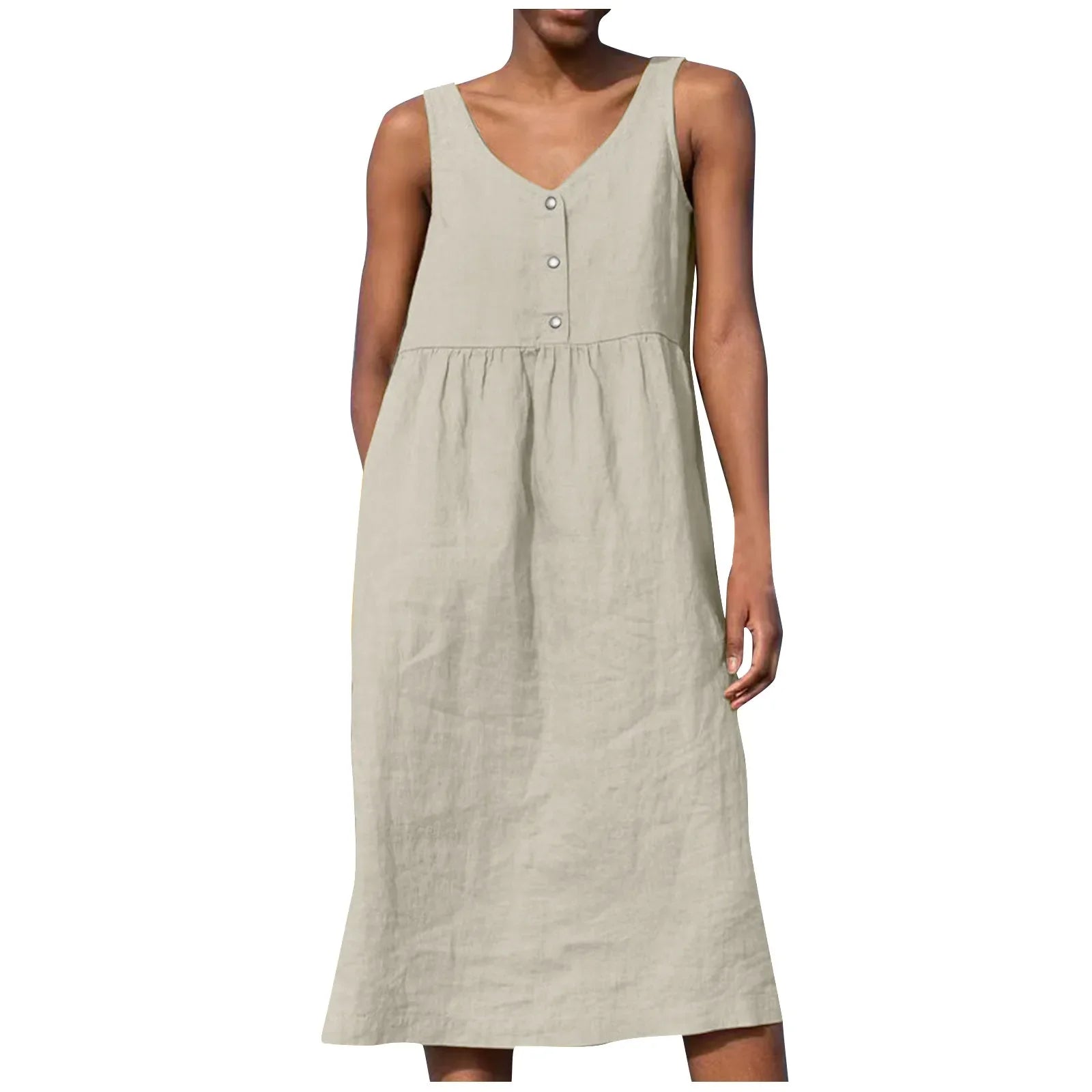 Boho Cotton Linen Sleeveless Dress For Women Summer Holiday
