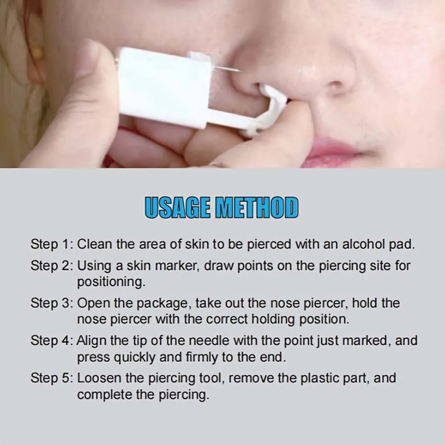 Disposable Nose Piercing Gun Kit with Built-In Crystal Nose Stud for Easy Piercing