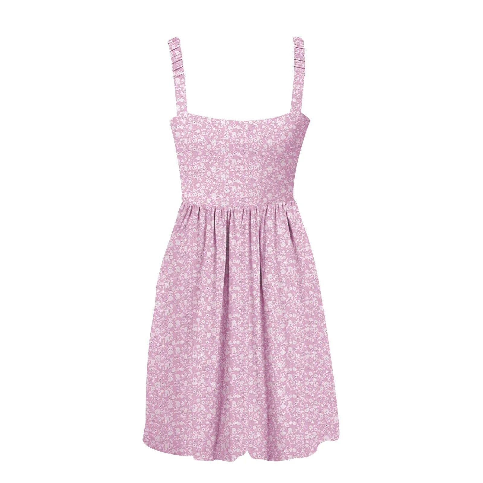 Sleeveless Summer Square Neck Dress With Pockets High Waisted