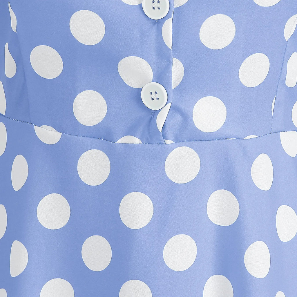 Retro Polka Dot Lace Up Backless Dress With Swing Puff