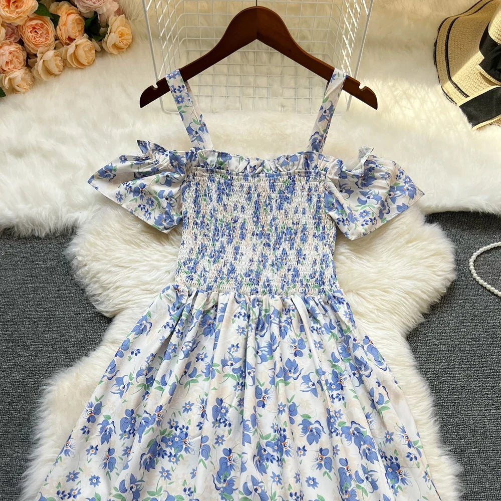 Floral Print Off Shoulder Summer Beach Dress For Women
