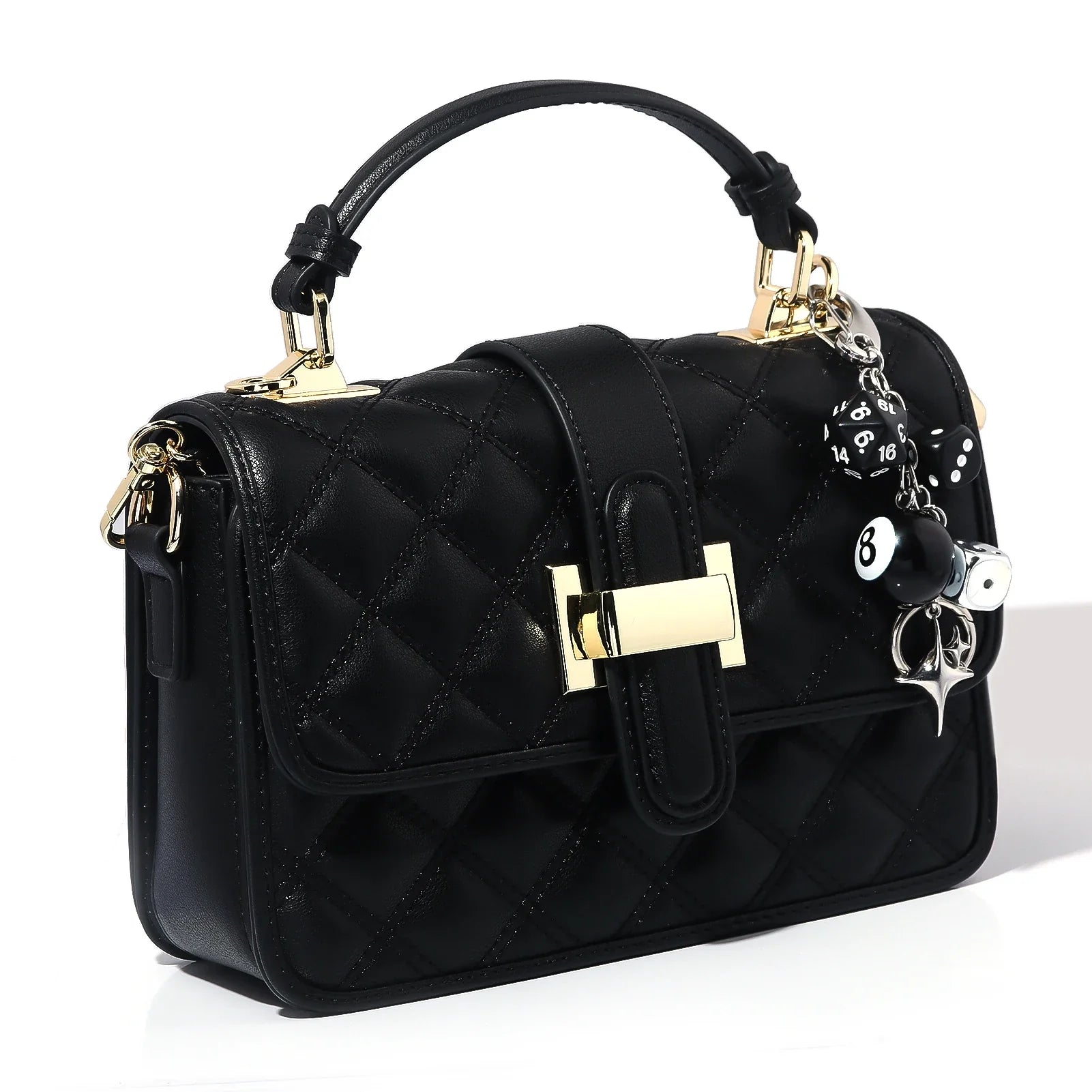 Hiphop Black Dice Billiards Keychain Y2K Starburst Pendant Bag Charm Punk Accessory