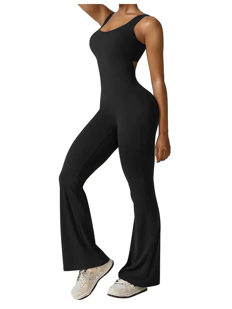 Women's Sexy Backless One-Piece Suit with Flared Pants for Sports Fitness Yoga and Casual Wear
