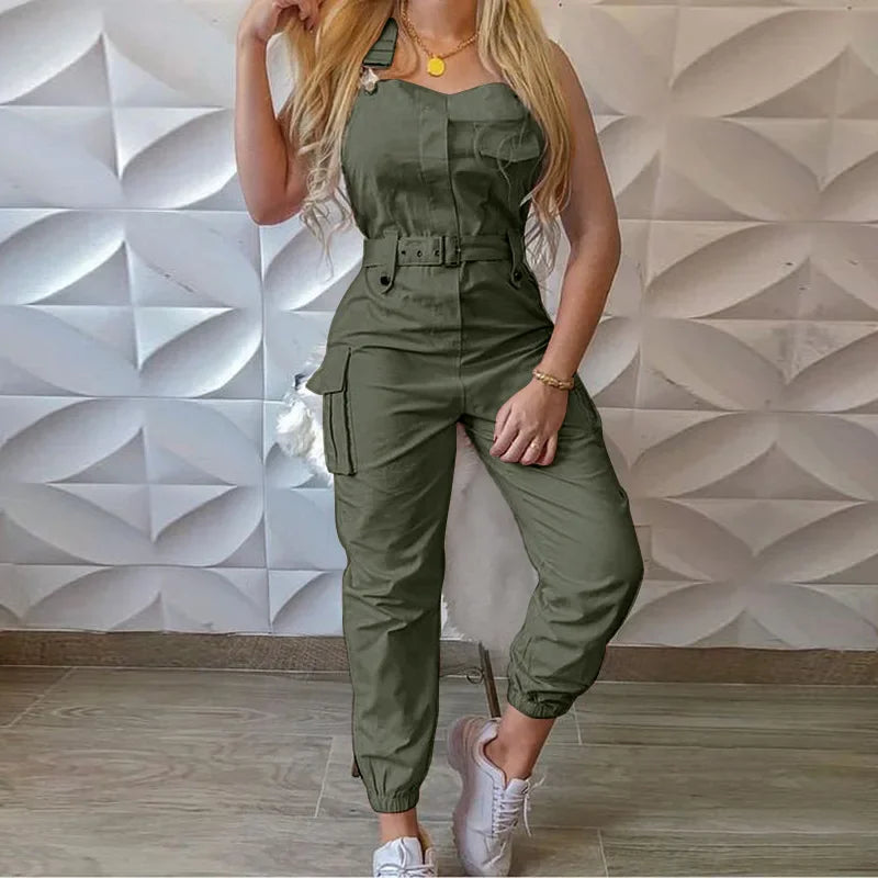 Women's Fashion Strap Jumpsuit Loose Fit Dungarees Long Romper with Pockets Casual Cargo Pants Playsuit Summer Workwear