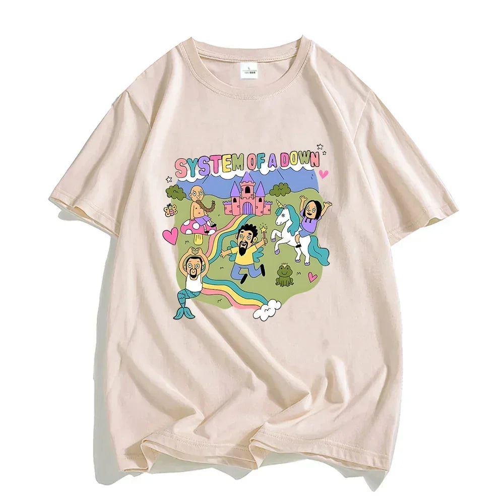 System of A Down Band T-Shirt Soft Cartoon Graphic Tee for Men and Women Rock Music Streetwear