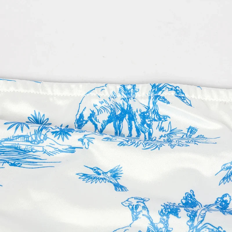 Women's Summer Two-Piece Set Sleeveless Strapless Retro Print Top and High Waist Slim Mini Skirt Streetwear Outfit