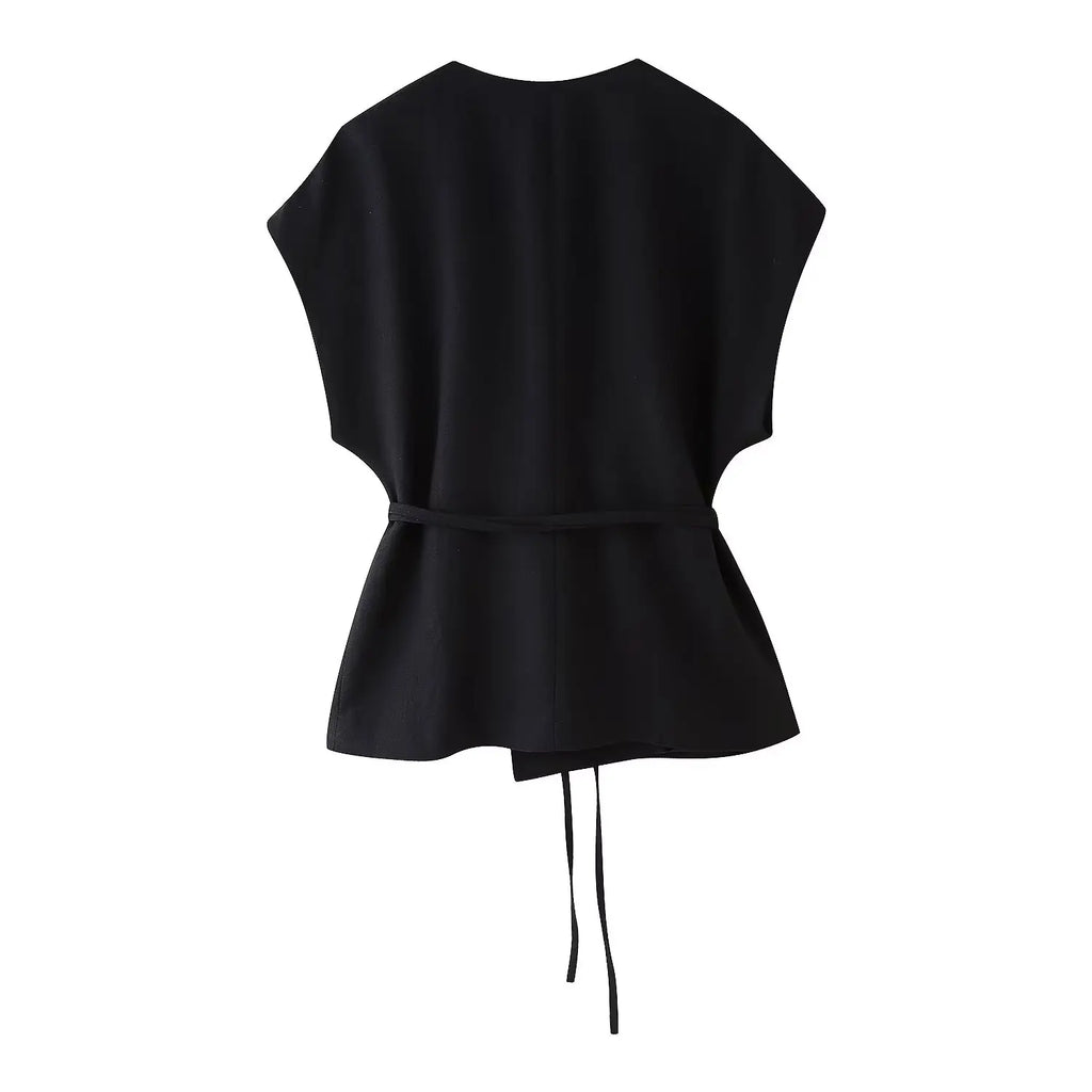 Summer Women's Casual Two-Piece Suit with Lace-Up Tank Top and Pleated Loose Trousers