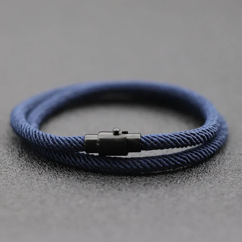 Minimalist Double Layer Men's Rope Bracelet with Magnet Buckle for Survival and Everyday Wear