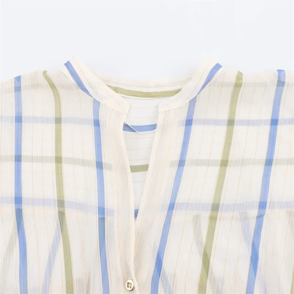 Women's Fashionable Casual Striped Lapel Shirt Long Sleeve Versatile Metal Tone Accent Autumn Blouse