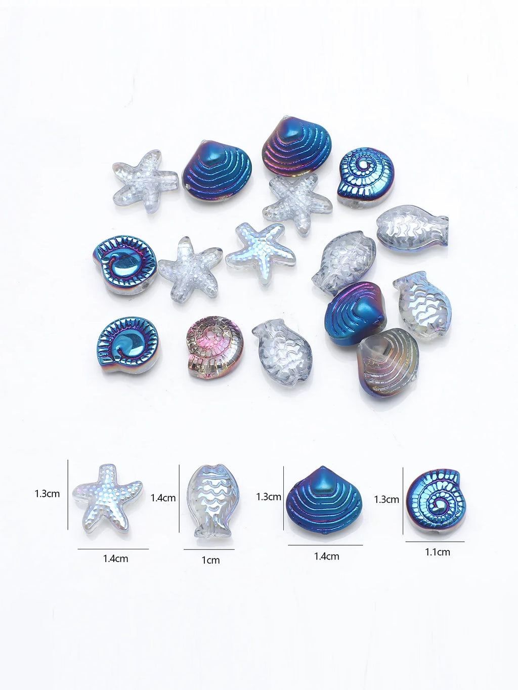 20 Pieces Mixed Shape Crystal Glass Beads for DIY Jewelry Making Including Starfish Snail Shell and Small Fish