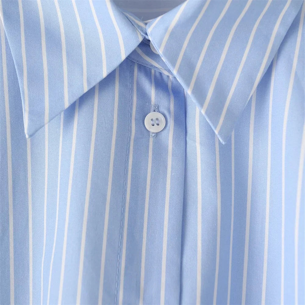 Women's Floral Print Striped Lapel Single-Breasted Long Sleeve Shirt for Early Autumn Fashion