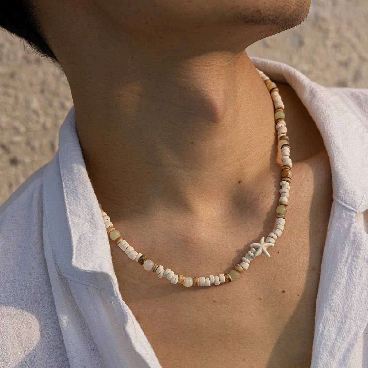 Coconut Husk Wood Beads Starfish Choker Necklace for Men Natural Bohemian Street Jewelry