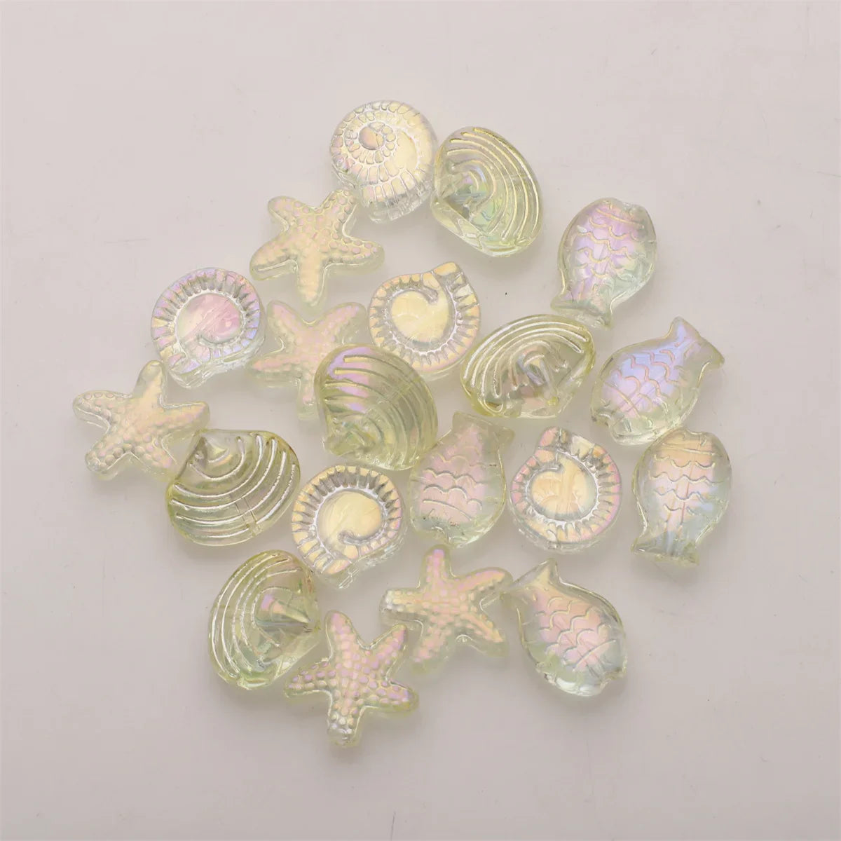 20 Pieces Mixed Shape Crystal Glass Beads for DIY Jewelry Making Including Starfish Snail Shell and Small Fish