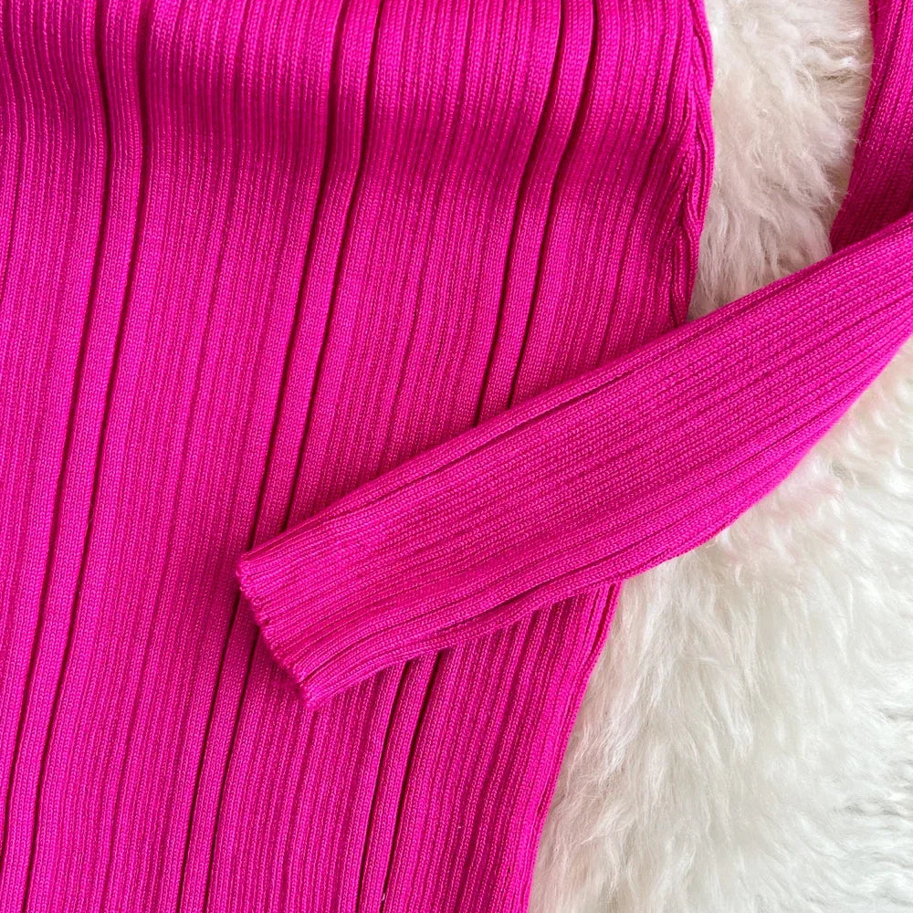 Long Sleeve Knitted Bodycon Dress For Women Autumn Retro