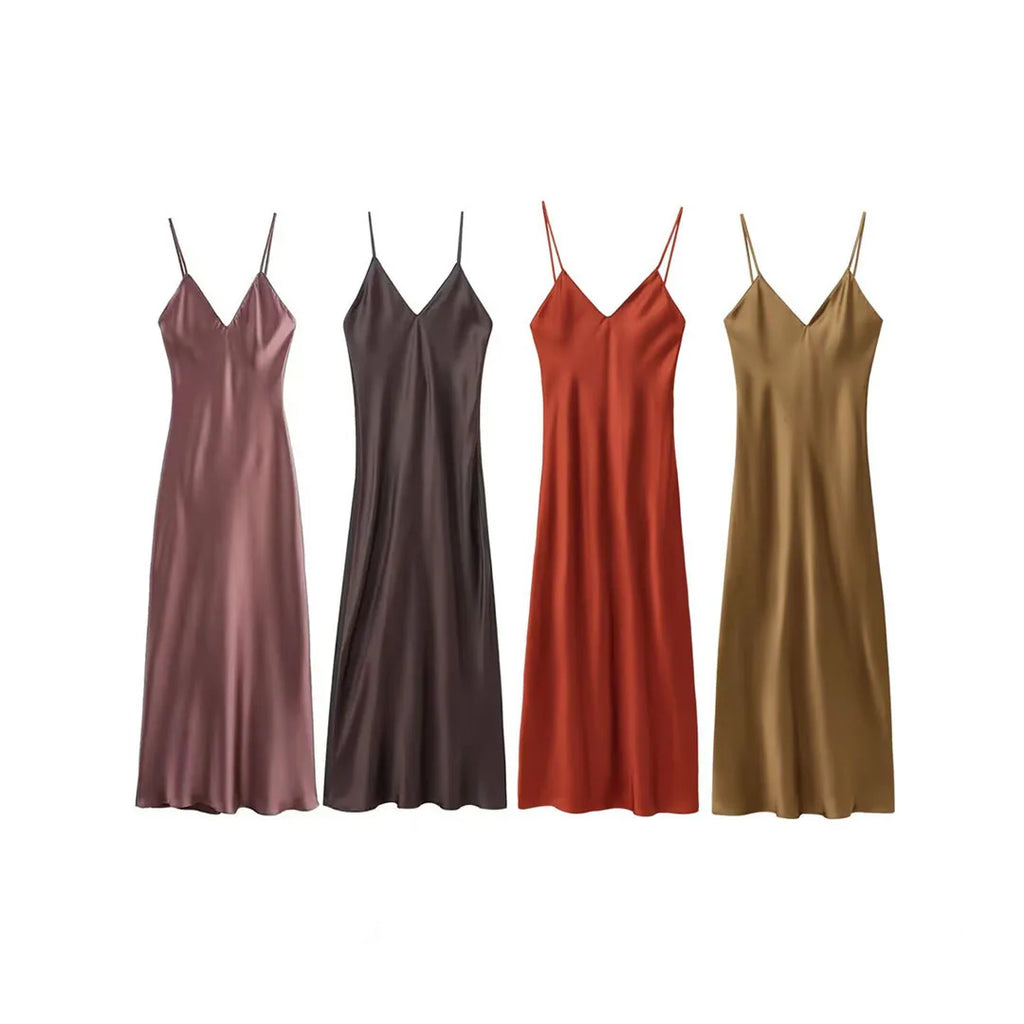 Satin Cowl Neck Maxi Dress With Spaghetti Straps Occasion