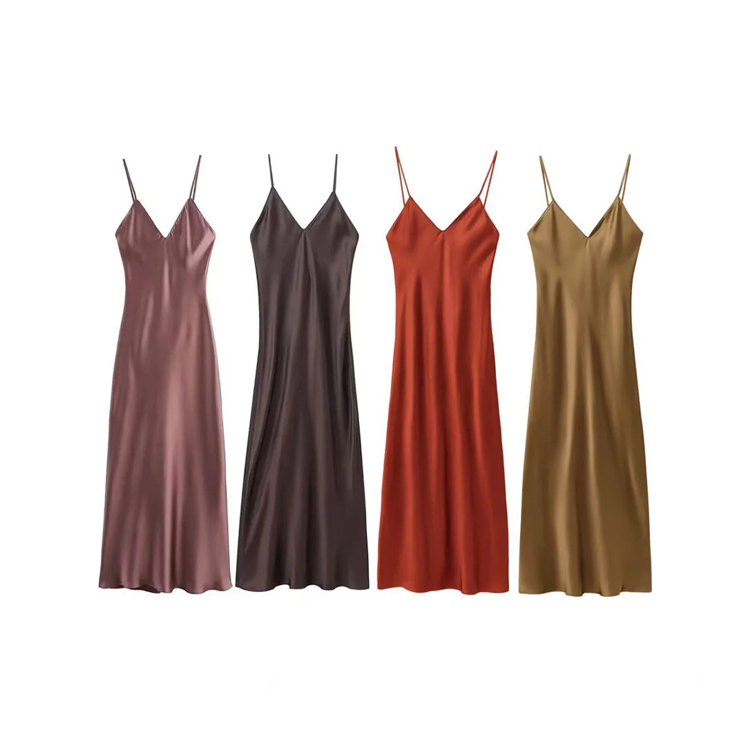 Satin Cowl Neck Maxi Dress With Spaghetti Straps Occasion