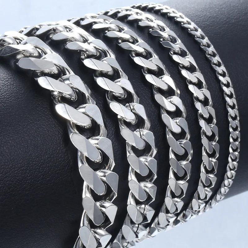 Trendy Cuban Chain Bracelet for Men and Women in Stainless Steel with 3mm 5mm 7mm 9mm Width Options