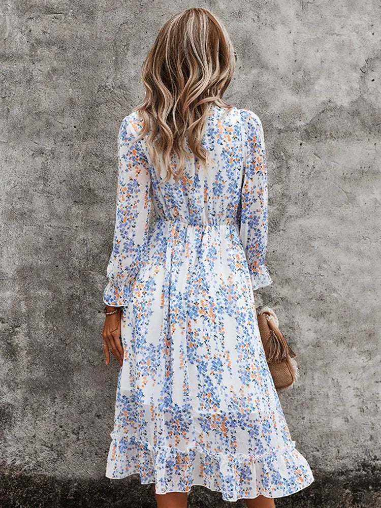 Floral Chiffon Maxi Dress With V Neck And Butterfly Sleeves