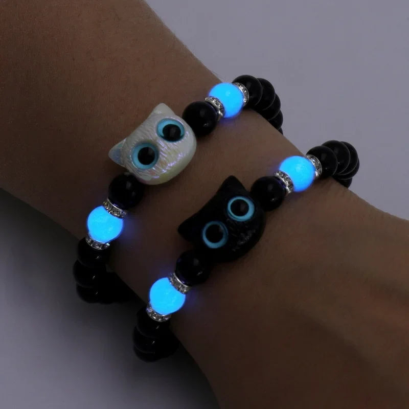 Cute Cartoon Big Eye Cat Glow In The Dark Bracelet for Women and Couples Friendship Jewelry