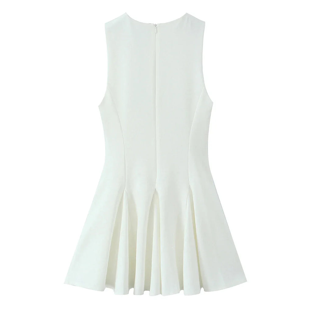 Sexy Bow Pleated Sleeveless Mini Dress For Summer Women