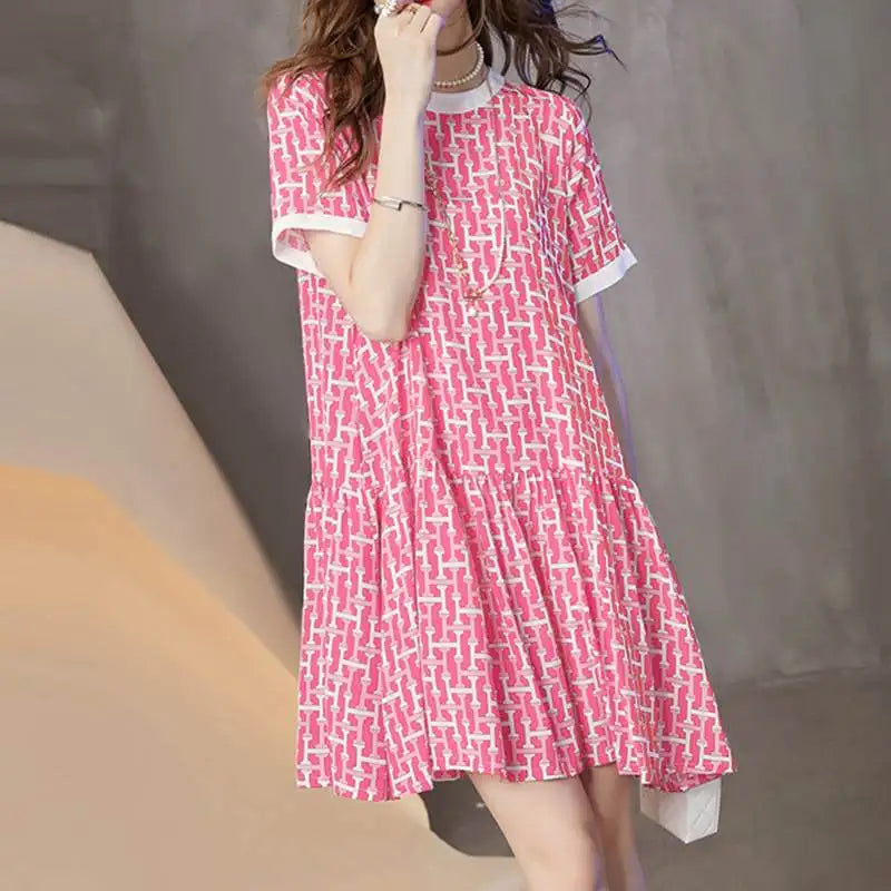 Boho Printed Sundress Knee Length Short Sleeve Dress