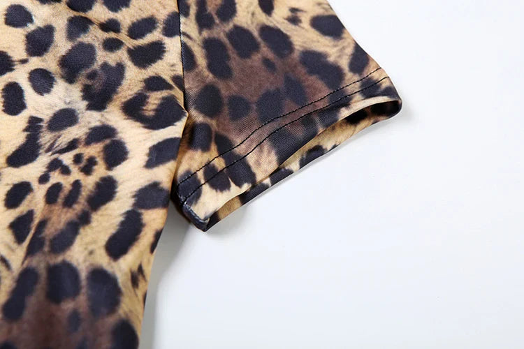 Backless Leopard Print Peach Buttocks Jumpsuit Women Short Sleeve Fitness Summer Streetwear Workout Overalls