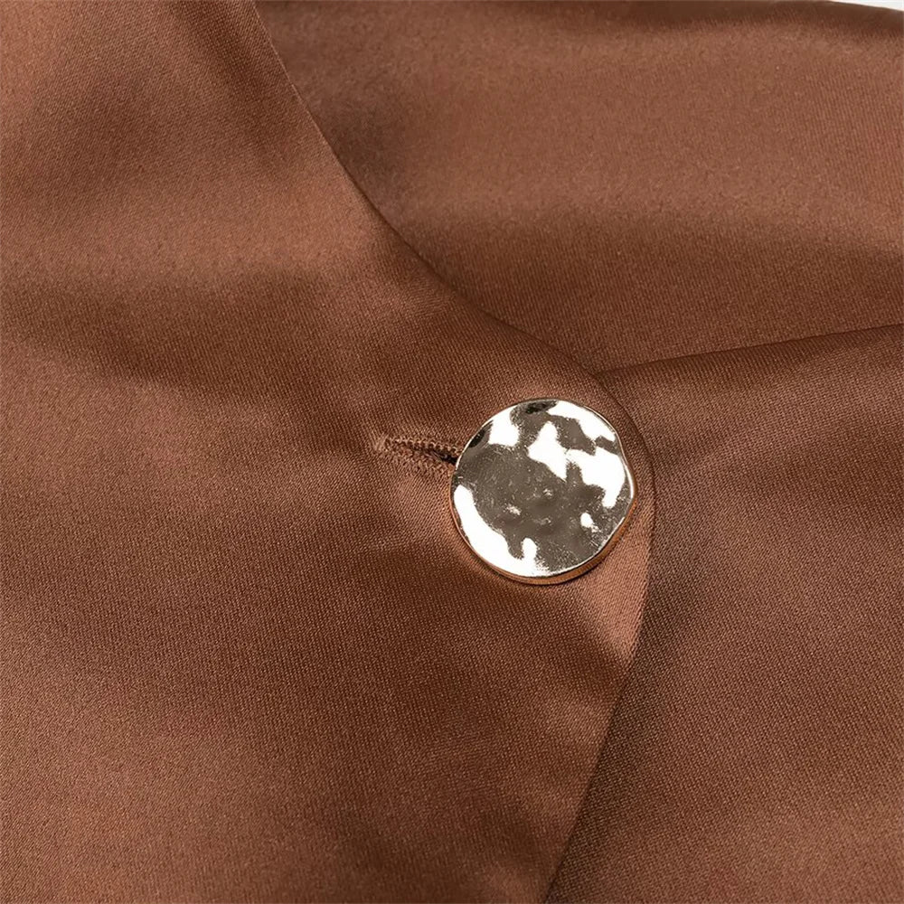 Women's Casual Bubble Sleeve Shirt with Round Neck and Button Detail Lightweight Summer Top