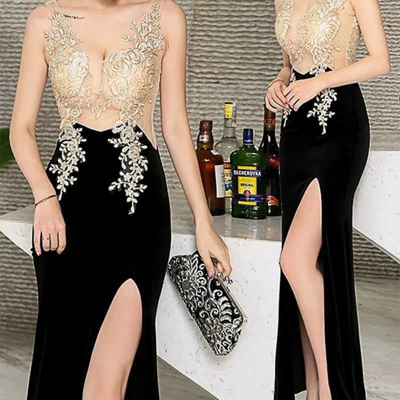 Elegant V Neck Off Shoulder Slim Evening Dress For Women