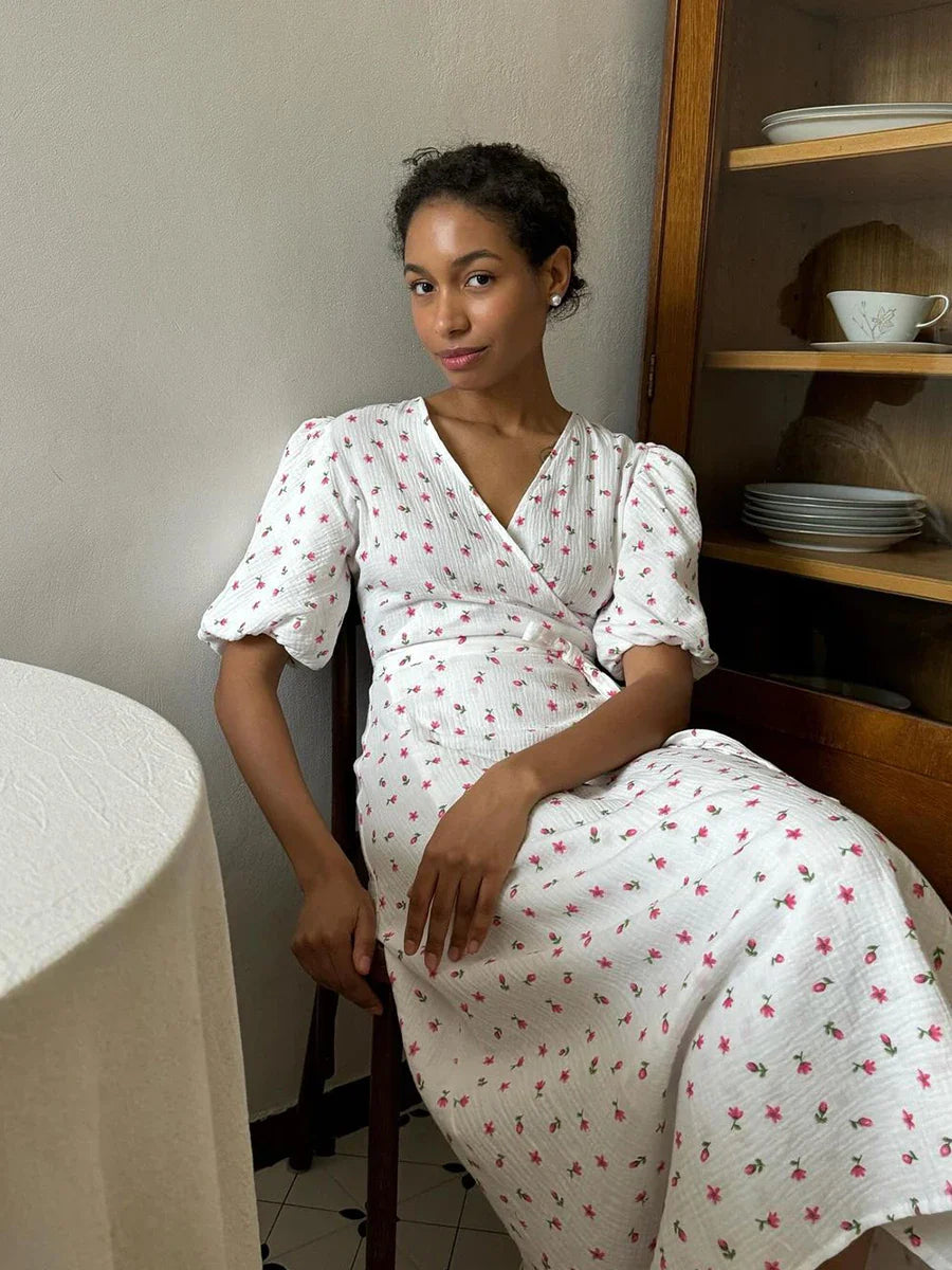 Cotton Lace Up Summer Dress For Women V Neck Casual Office