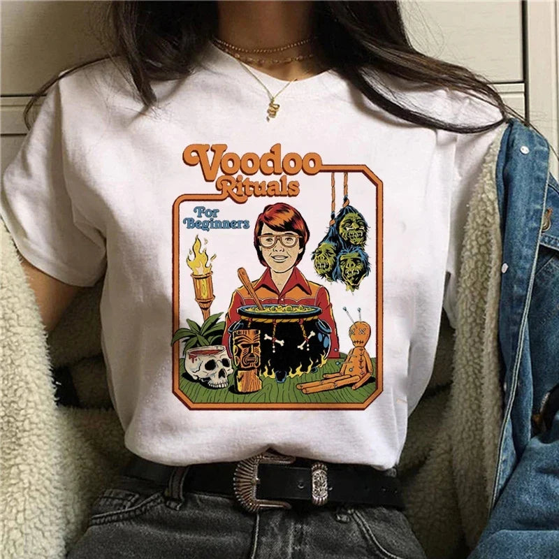 Harajuku Demon Graphic T Shirt Women Scary Devil Print Funny Satanism Tee