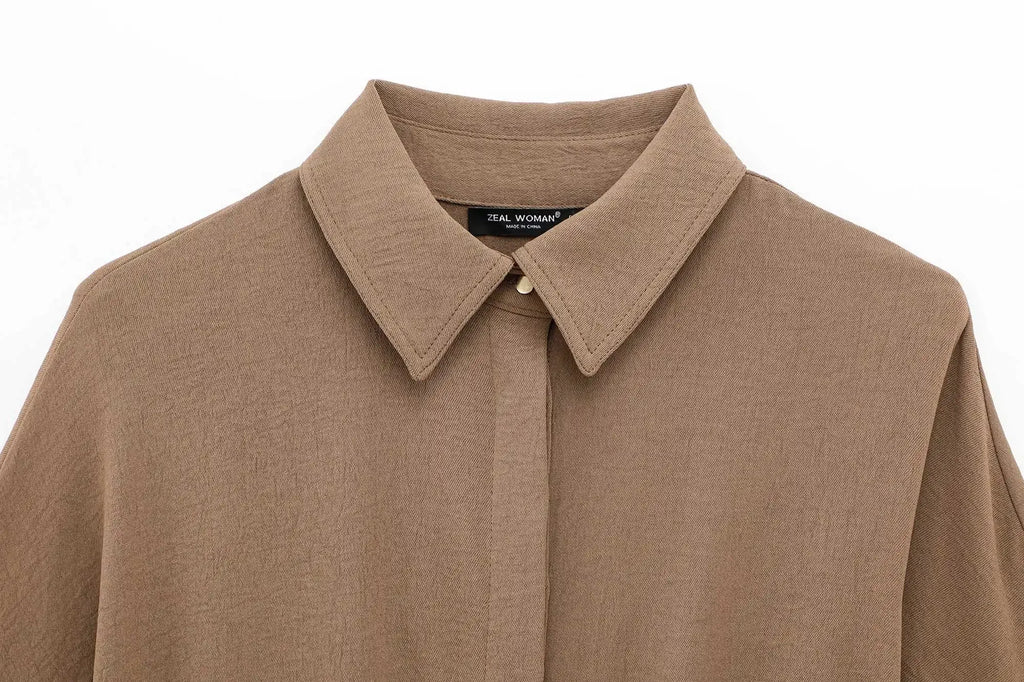 Women's Lace Up Kimono Shirt Top and Elastic Waist Wide Leg Trousers Two Piece Set