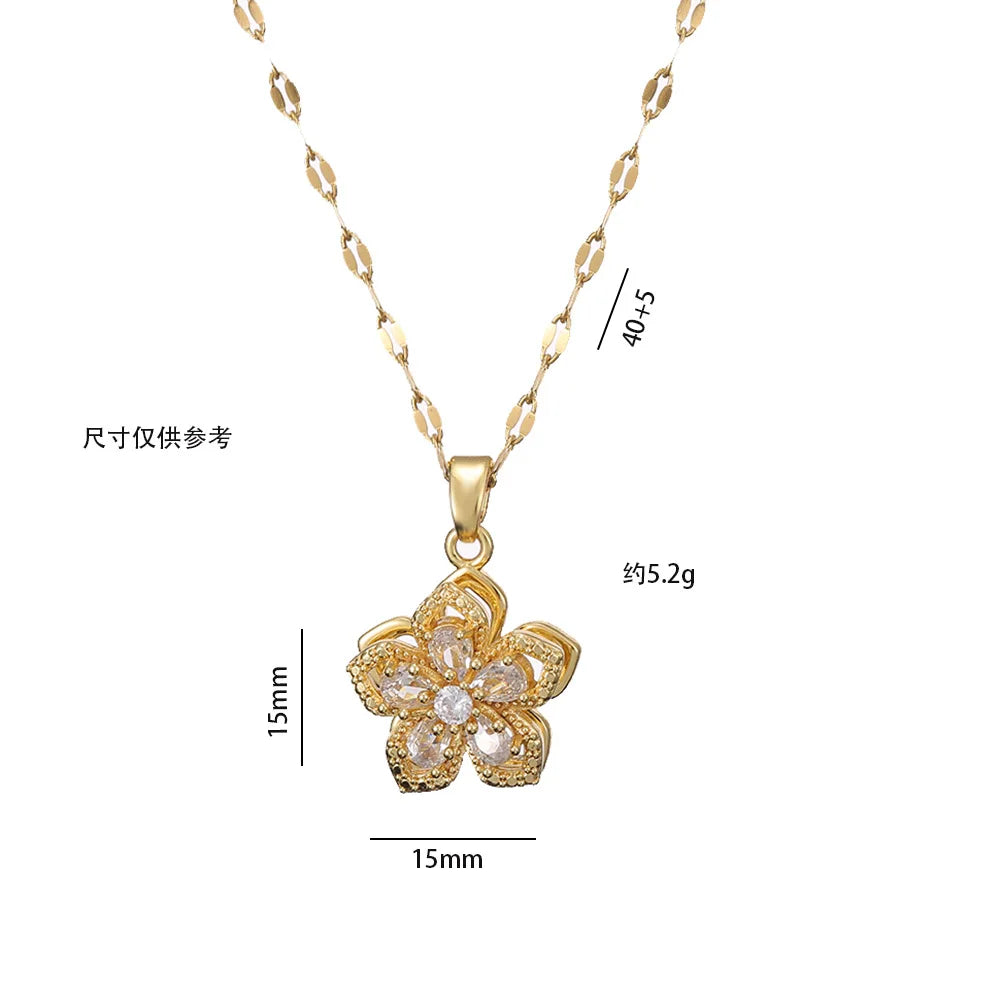 Gold Color Zircon Flower Pendant Necklace for Women Elegant Party Jewelry Gifts