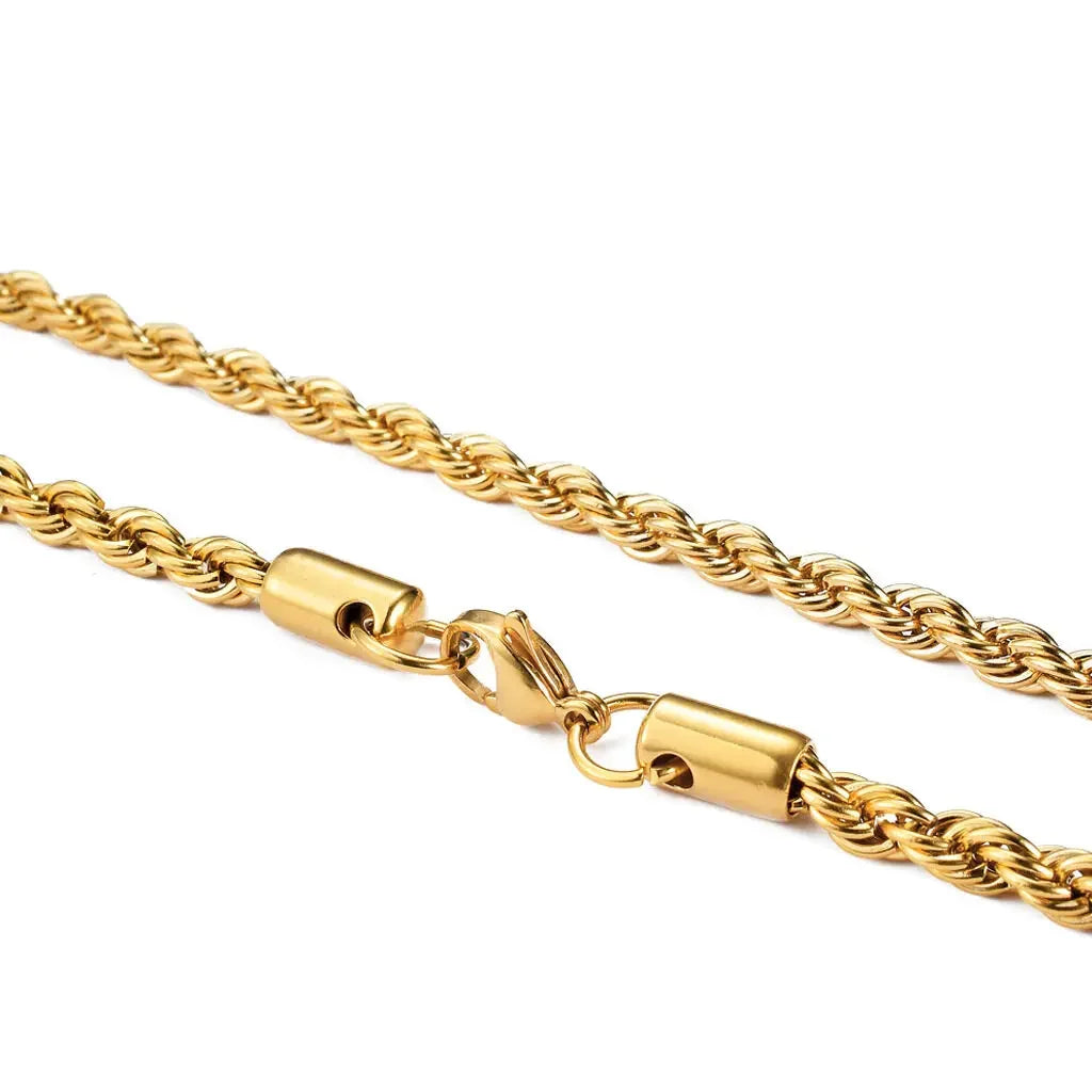 Gold Color Twisted Rope Chain Necklace Stainless Steel Waterproof Choker for Men and Women Fashion Jewelry