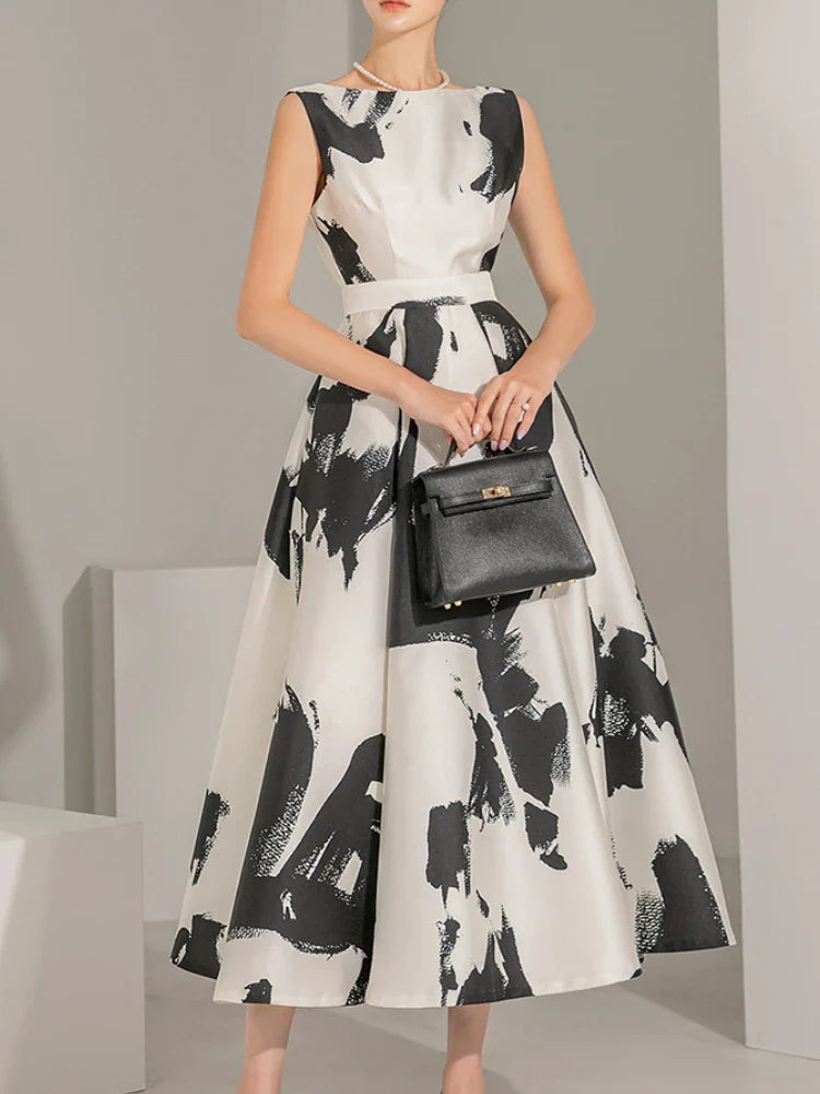 Women Sleeveless Midi Dress A Line For Party Casual Summer