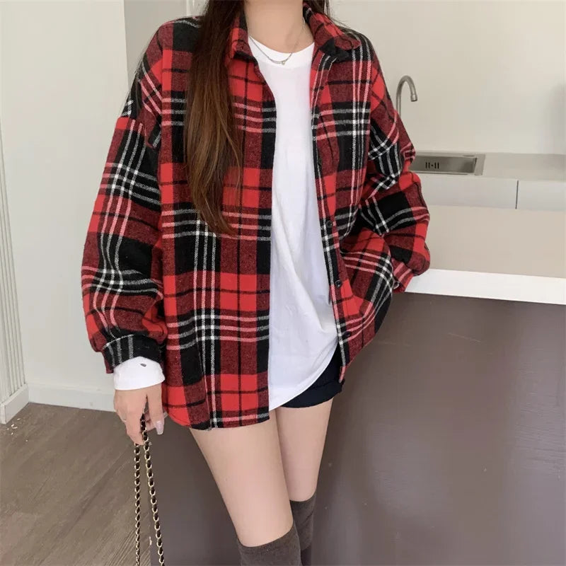 Women's Oversized Plaid Flannel Shacket Button Down Long Sleeve Check Shirt Jacket Cozy Fall Winter Layering Top