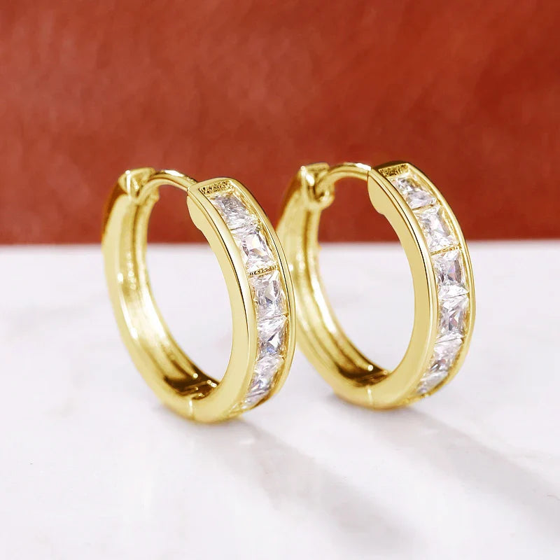Women's Classic Hoop Earrings with Princess Square CZ Elegant Jewelry Accessories