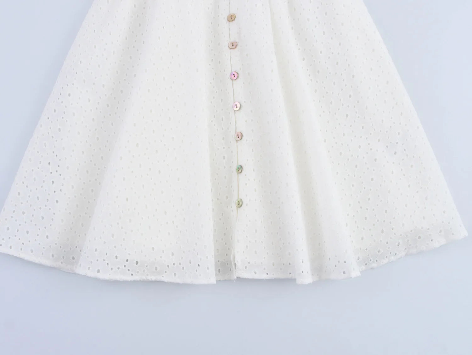 Womens Hollow Embroidery V Neck Lantern Sleeve Mini Dress