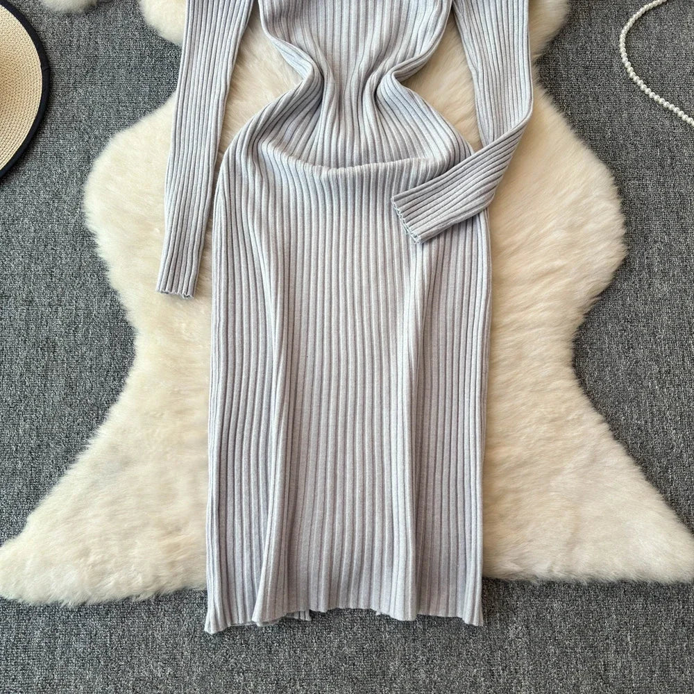 White Long Sleeve V Neck Lace Up Elegant Dress For Women