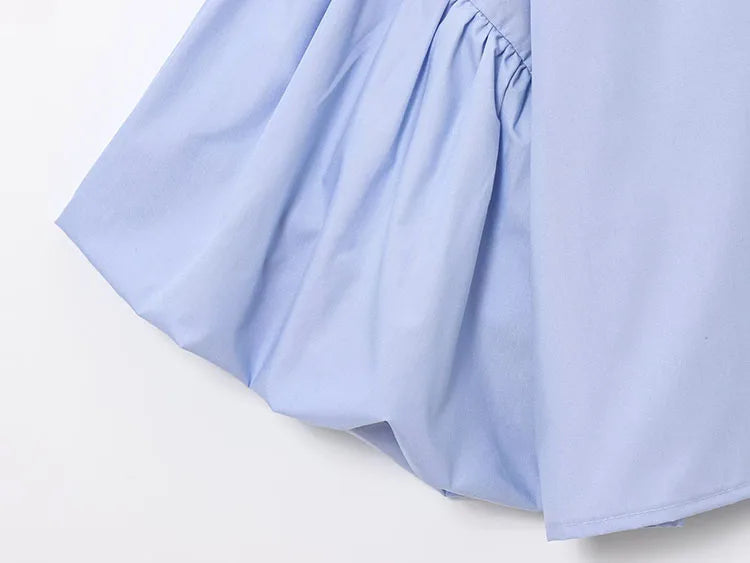 Women's Casual Short Shirt with Puff Sleeves Button Front Loose Blouse Chic Spring Top