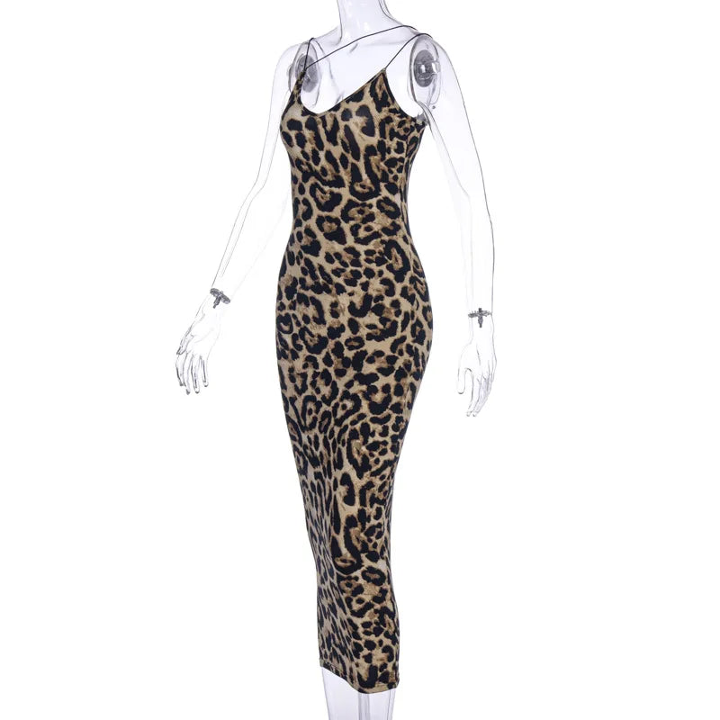 Leopard Print Sleeveless High Waist Party Dress Women
