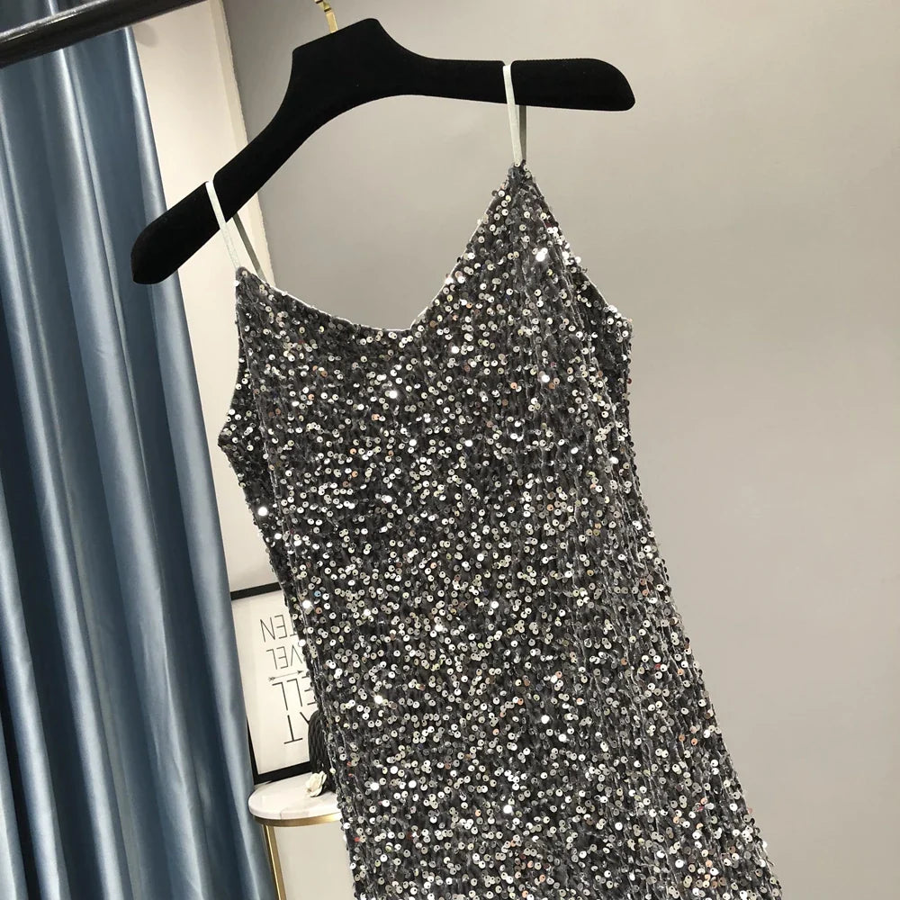 Metallic Long Party Dress For Women Shiny Elegant Style