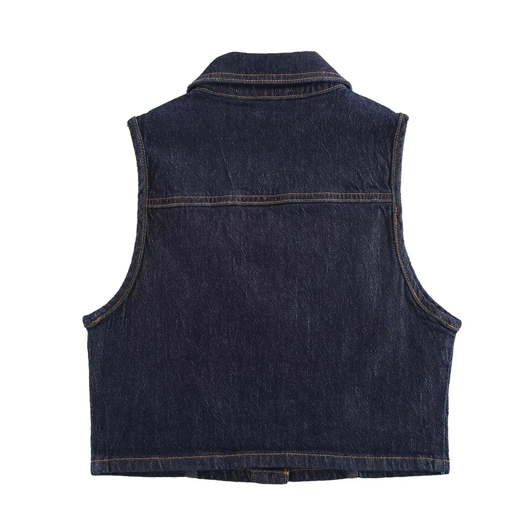 Chic Vintage Denim Women Suit Set Sleeveless Single Breasted Vest with Stylish Sash and Flare Pants Spring Summer Streetwear