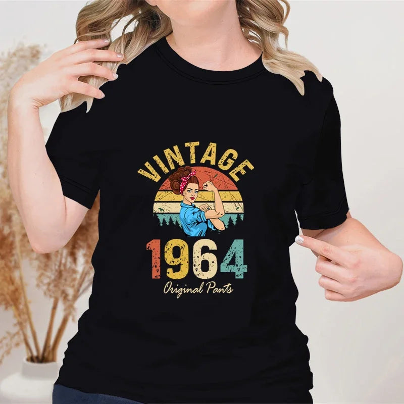 Vintage 1964 Birthday T-Shirt for Women Soft Comfortable Round Neck Classic Top Retro Blouse