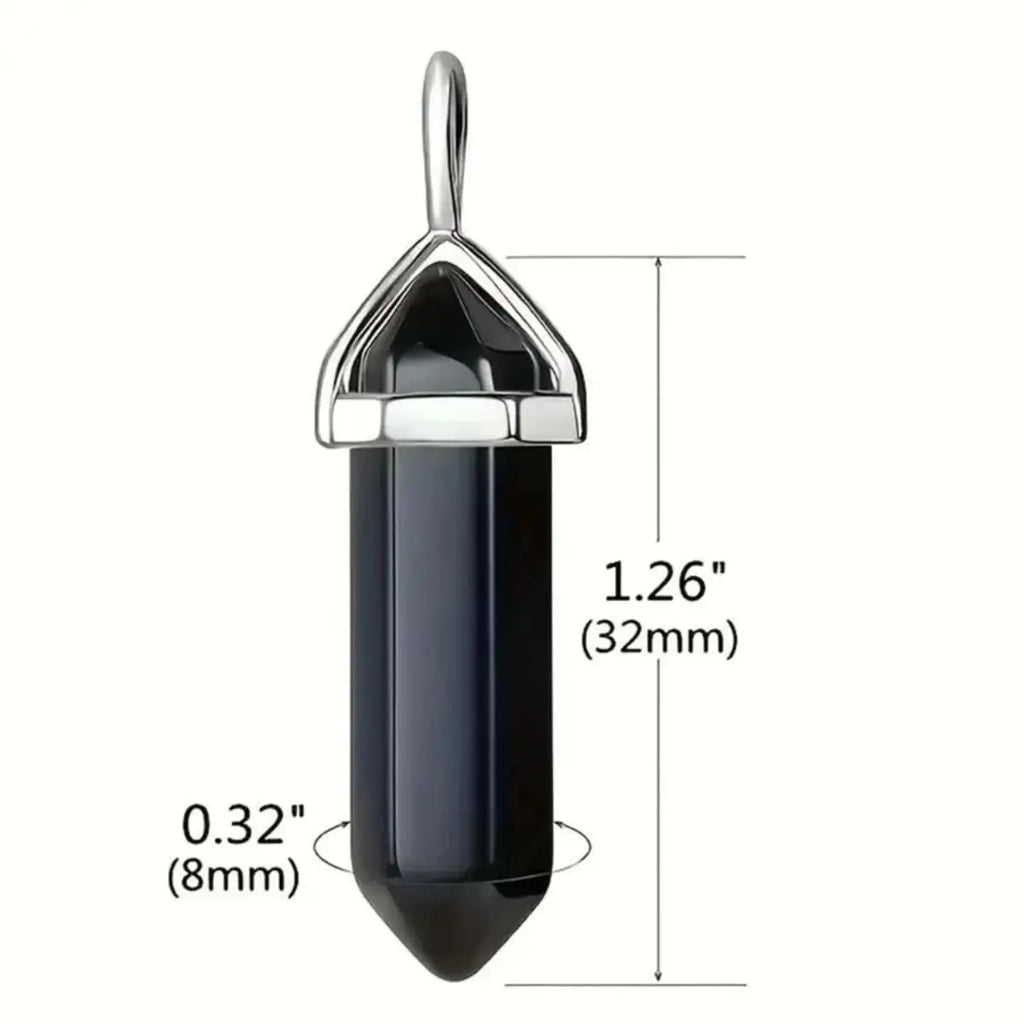 40PCS Hexagonal Chakra Crystal Pendant Necklace Set with Pointed Quartz Stones and Leather Chain Storage Bag