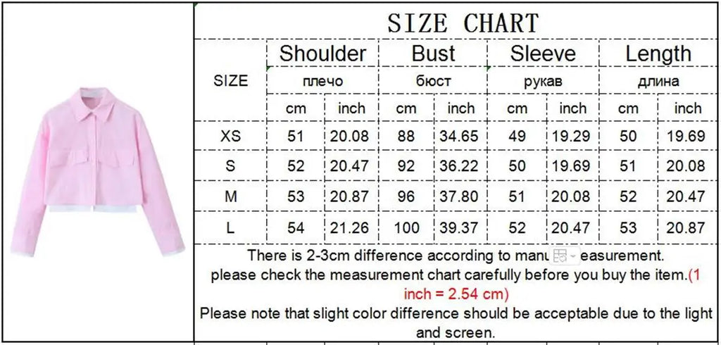 Women's Pink Patchwork Cropped Shirt Long Sleeve Button-Up Blouse Trendy Streetwear Top for Ladies