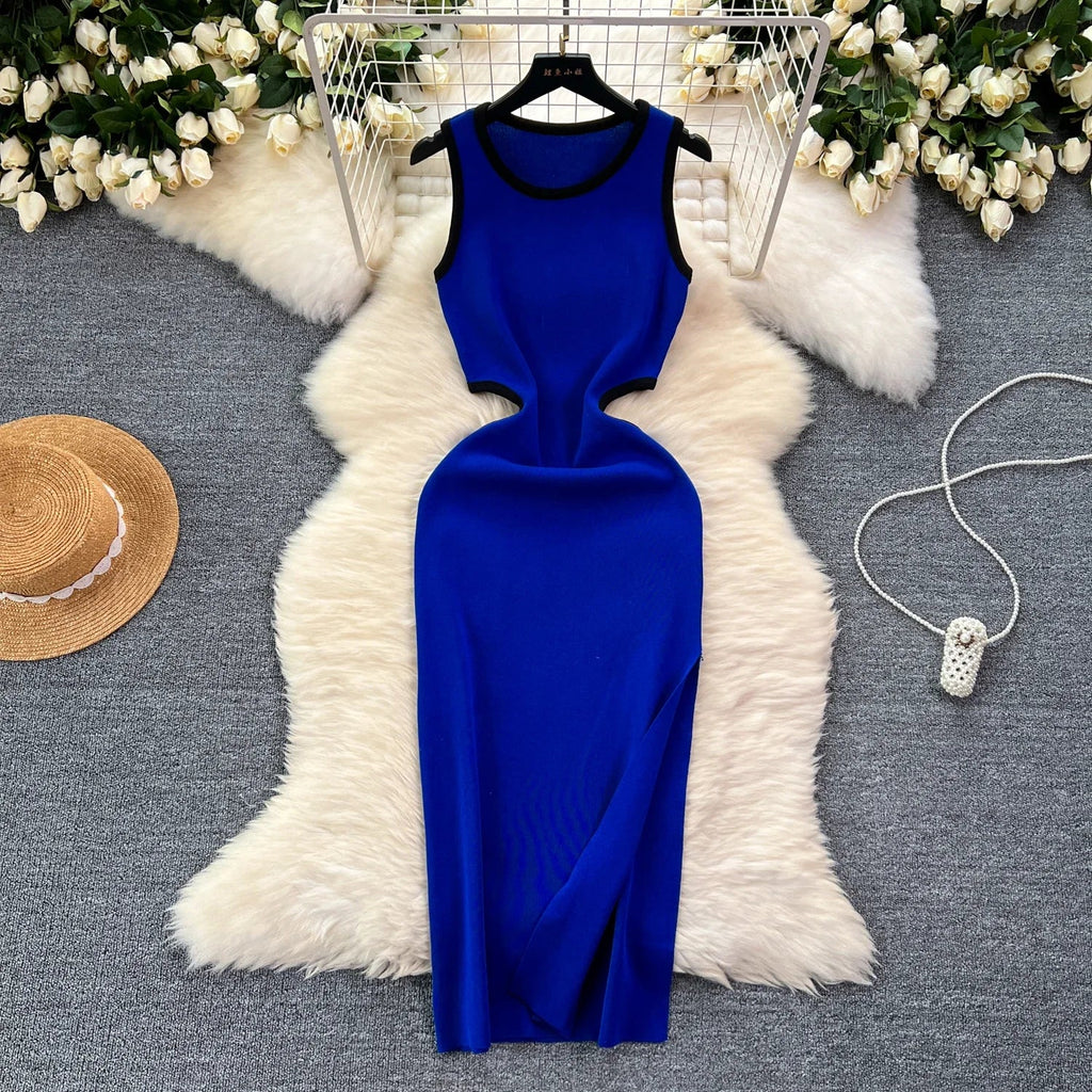 Sexy Cutout Waist Bodycon Dress Knitted Summer Sundress