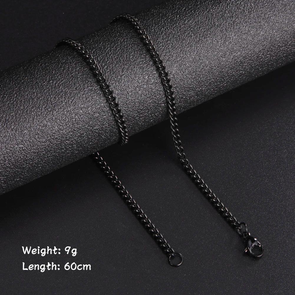60cm Long Stainless Steel Box Chain Necklace for Men in Black and Gold Color Fashion Punk Jewelry